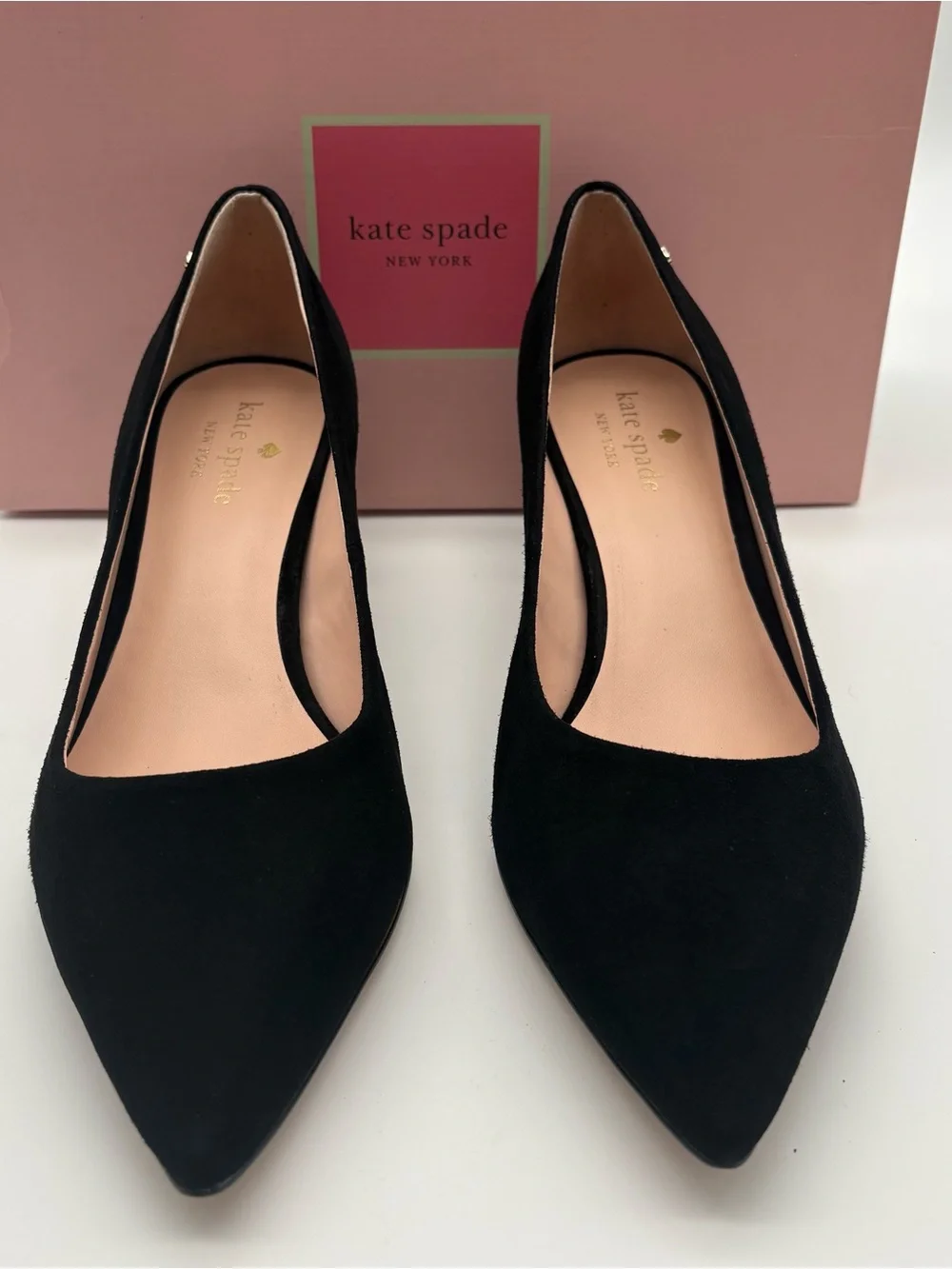 Kate Spade Women Moulin Black Suede Pointed Toe Block Heel Pumps 9B